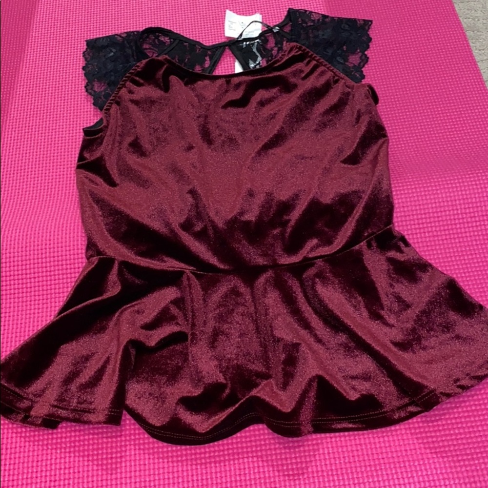 RUBY RED VELVET TOP LACE ON THE BACK